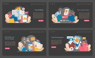 Digital <b>Content</b> set. <b>Exploring travel</b> stories, music <b>online</b> ...